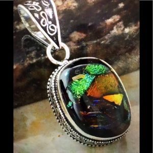 NEW Fancy Dichroic Glass 925 Silver Pendant